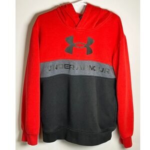 Under Armour Red Black Colorblock Fleece Pullover Hoodie Size 7 UAFFI53E-621